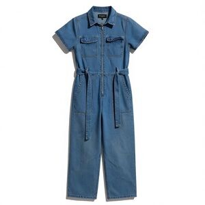 Kittenish Denim Jumpsuit Medium Zip Front Utility Belted